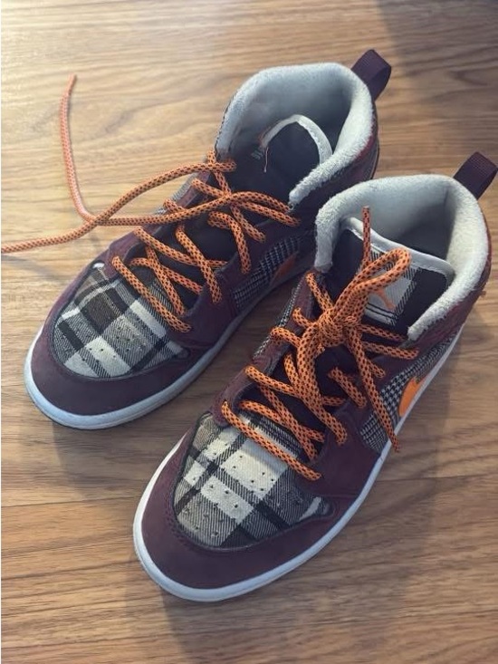 Nike Other - NIKE Plaid Accent Brown High-Top Sneakers with Orange Laces